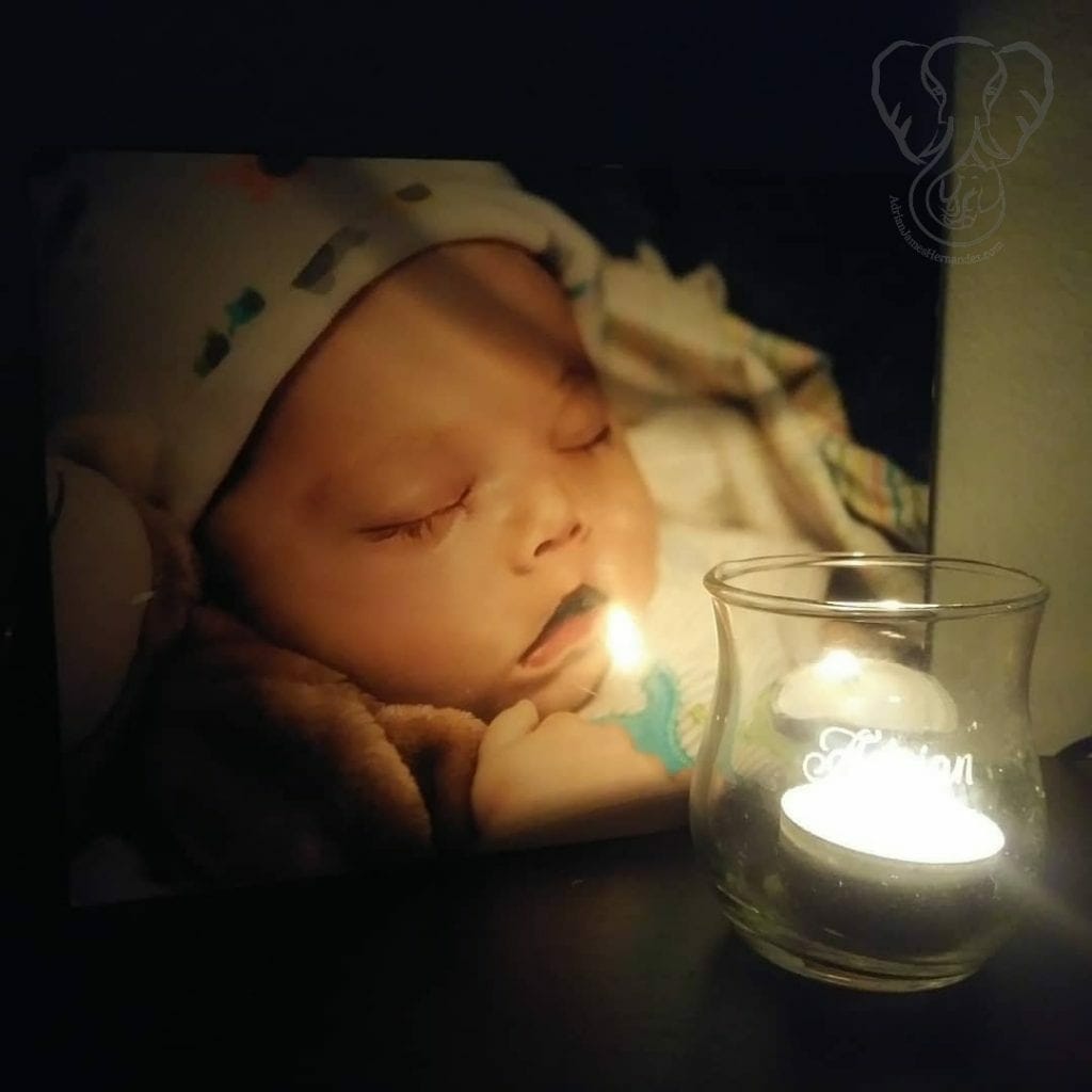 Adrian's photo and candle in the Wave of Light, 2019