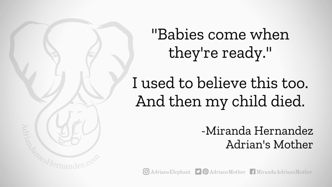 Download for Facebook or Twitter "Babies come when they're ready." I used to believe this too. And then my child died. -Miranda Hernandez, Adrian's Mother
