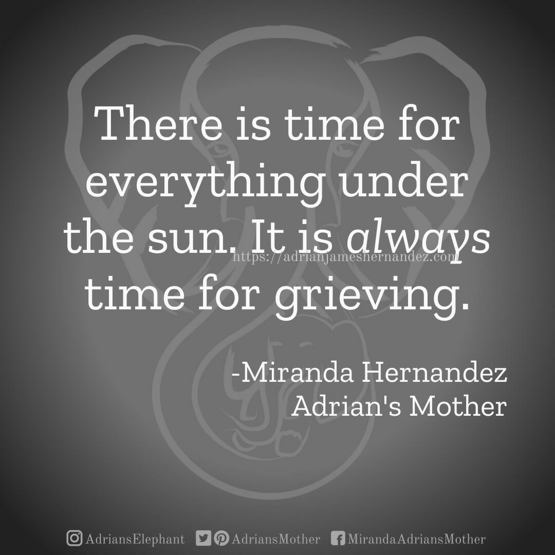 There is time for everything under the sun. It is always time for grieving. -Miranda Hernandez, Adrian's Mother