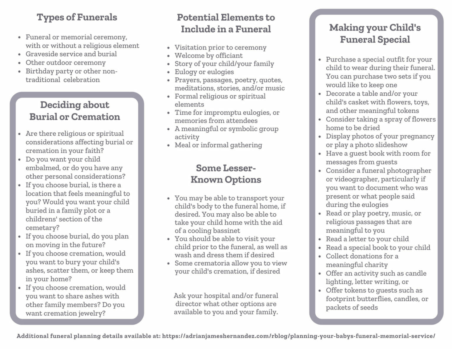 Printable brochure & checklist for planning a baby's funeral