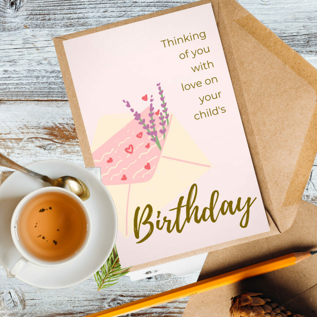 Birthday wishes after death card: Thinking of you with love on your child's Birthday. [Blank inside.] - Sea Glass Parenting